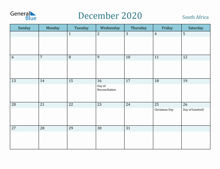 December 2020 Calendar with Holidays