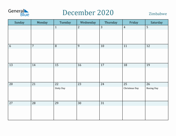 December 2020 Calendar with Holidays