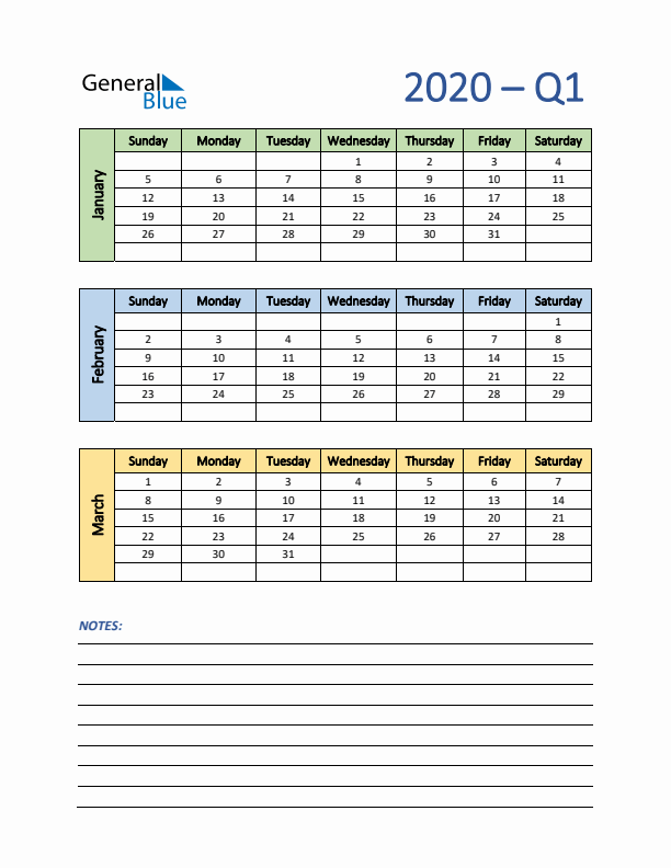 Three-Month Planner for Q1 2020