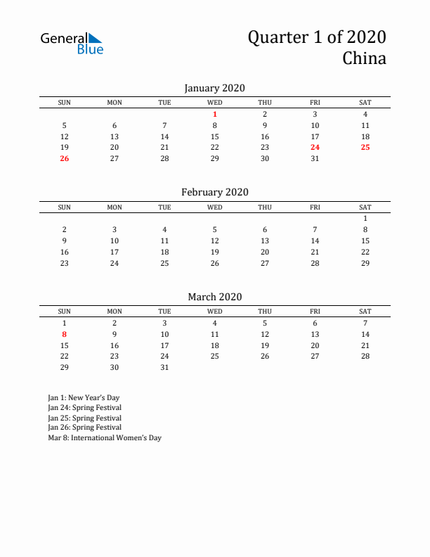 Quarter 1 2020 China Quarterly Calendar