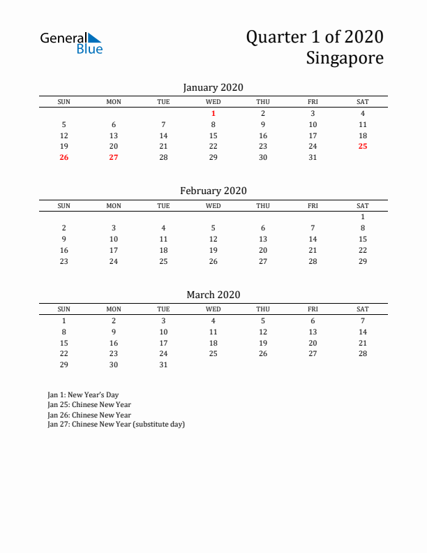 Quarter 1 2020 Singapore Quarterly Calendar