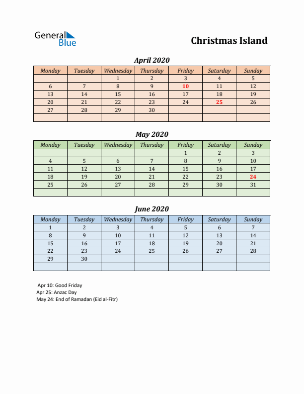 Q2 2020 Holiday Calendar - Christmas Island