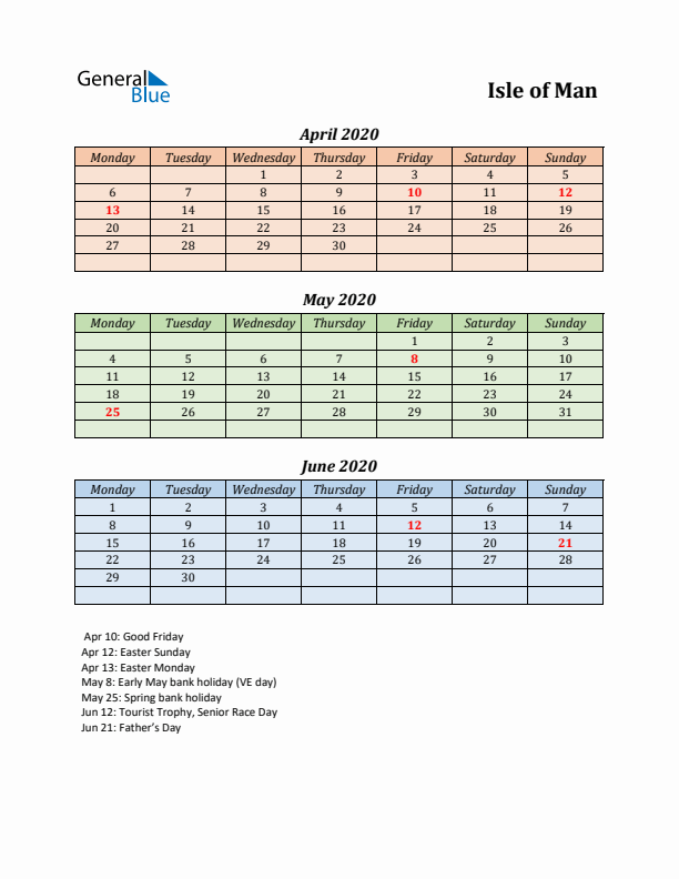 Q2 2020 Holiday Calendar - Isle of Man