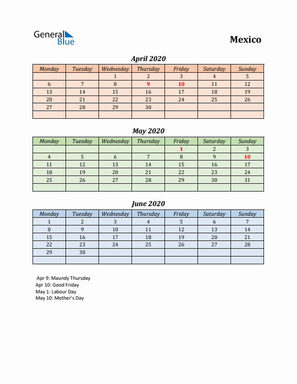 Q2 2020 Holiday Calendar - Mexico