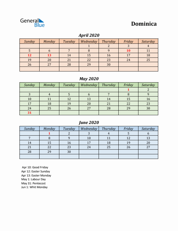 Q2 2020 Holiday Calendar - Dominica