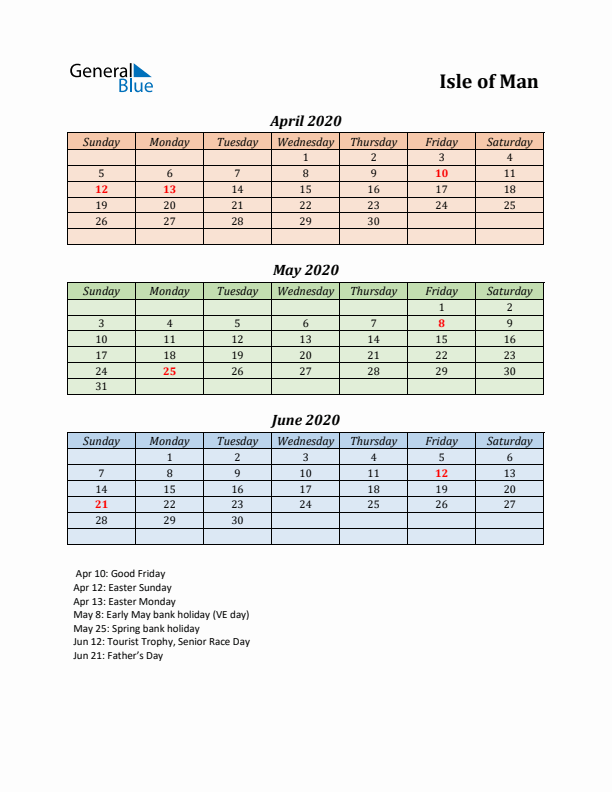 Q2 2020 Holiday Calendar - Isle of Man