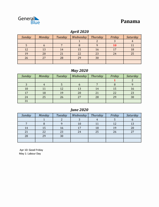 Q2 2020 Holiday Calendar - Panama