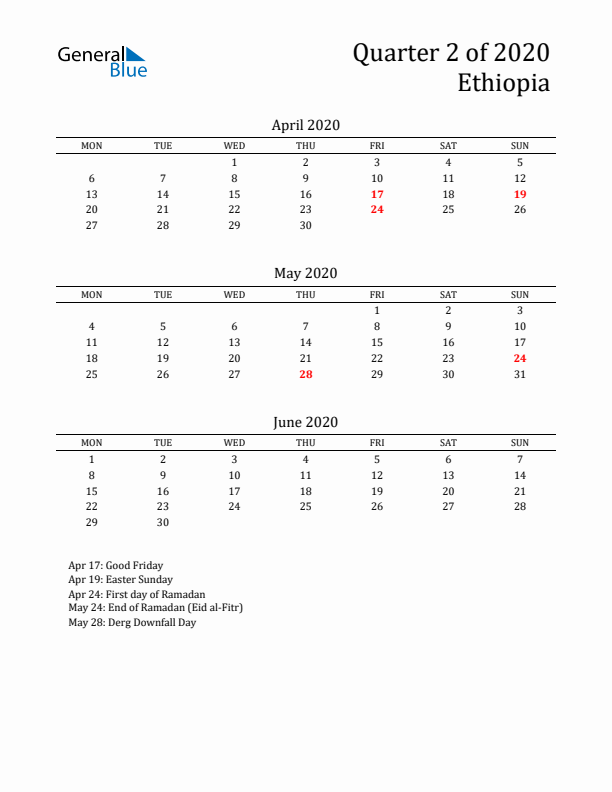 Quarter 2 2020 Ethiopia Quarterly Calendar