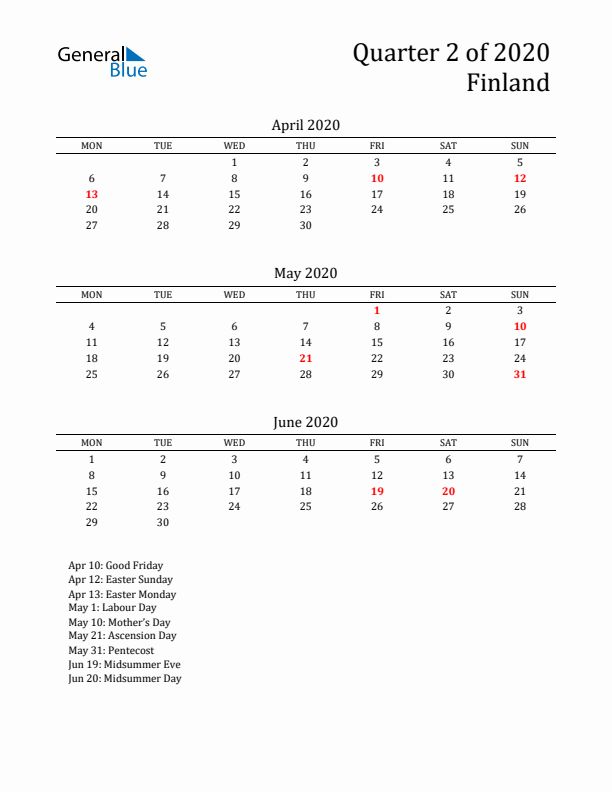 Quarter 2 2020 Finland Quarterly Calendar