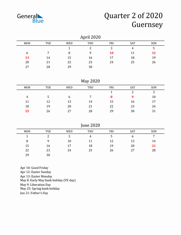 Quarter 2 2020 Guernsey Quarterly Calendar