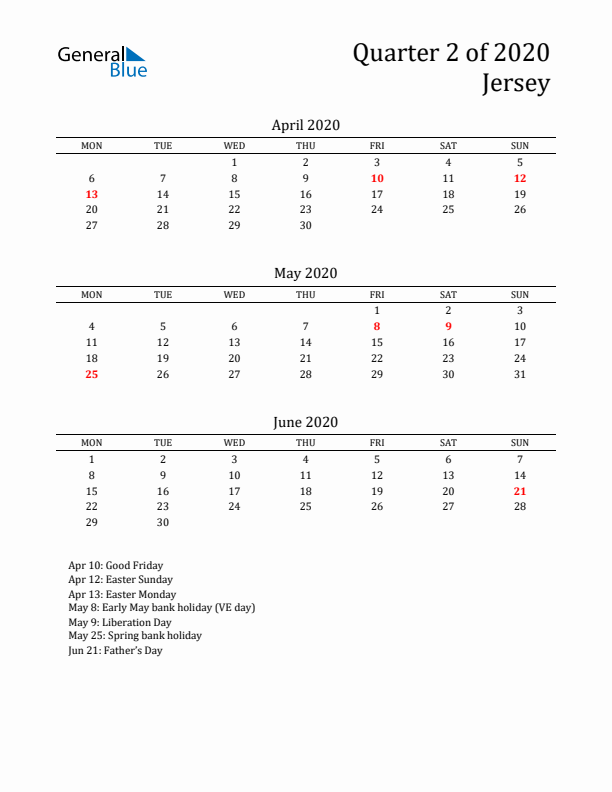 Quarter 2 2020 Jersey Quarterly Calendar