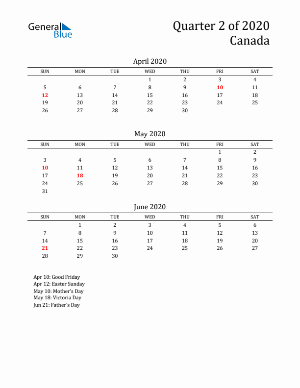 Quarter 2 2020 Canada Quarterly Calendar