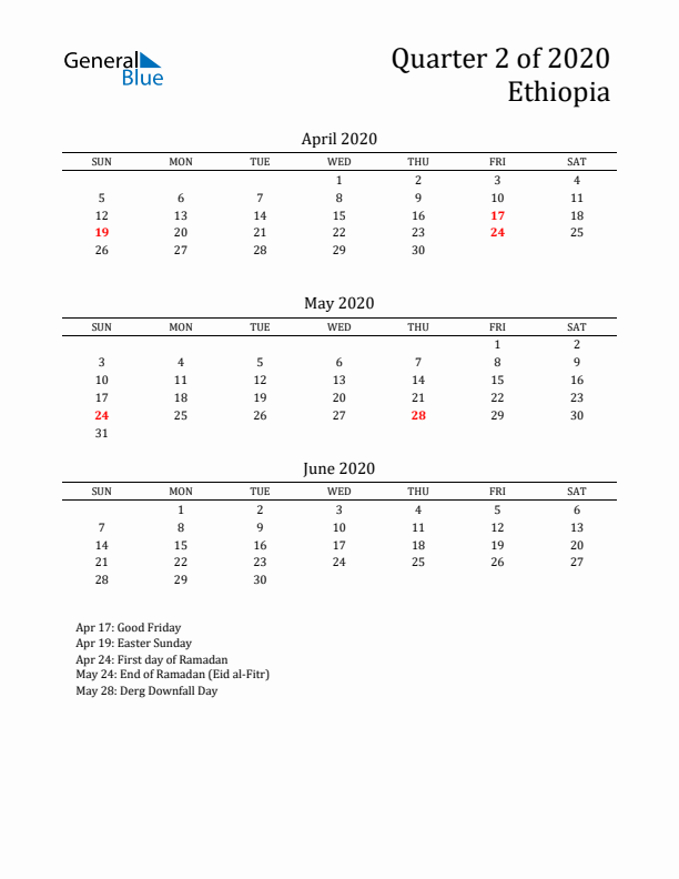 Quarter 2 2020 Ethiopia Quarterly Calendar