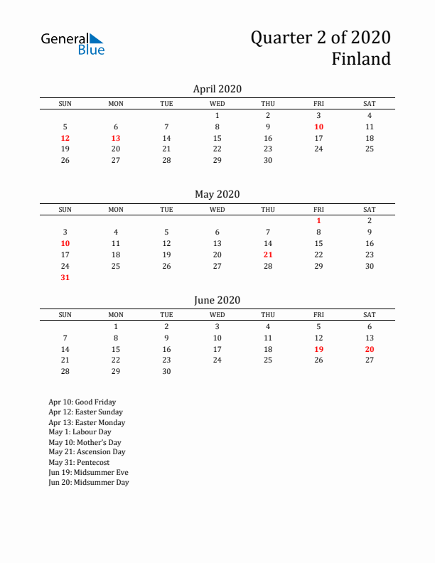 Quarter 2 2020 Finland Quarterly Calendar