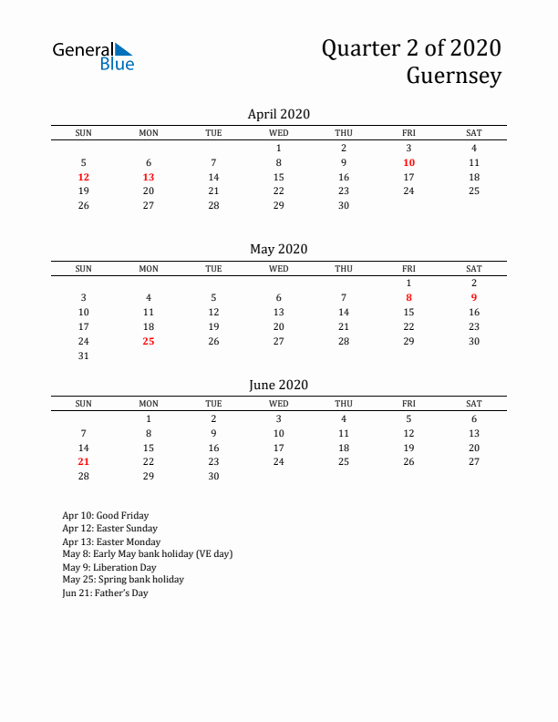 Quarter 2 2020 Guernsey Quarterly Calendar