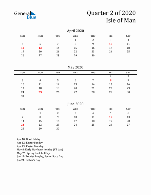 Quarter 2 2020 Isle of Man Quarterly Calendar