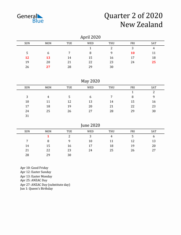 Quarter 2 2020 New Zealand Quarterly Calendar