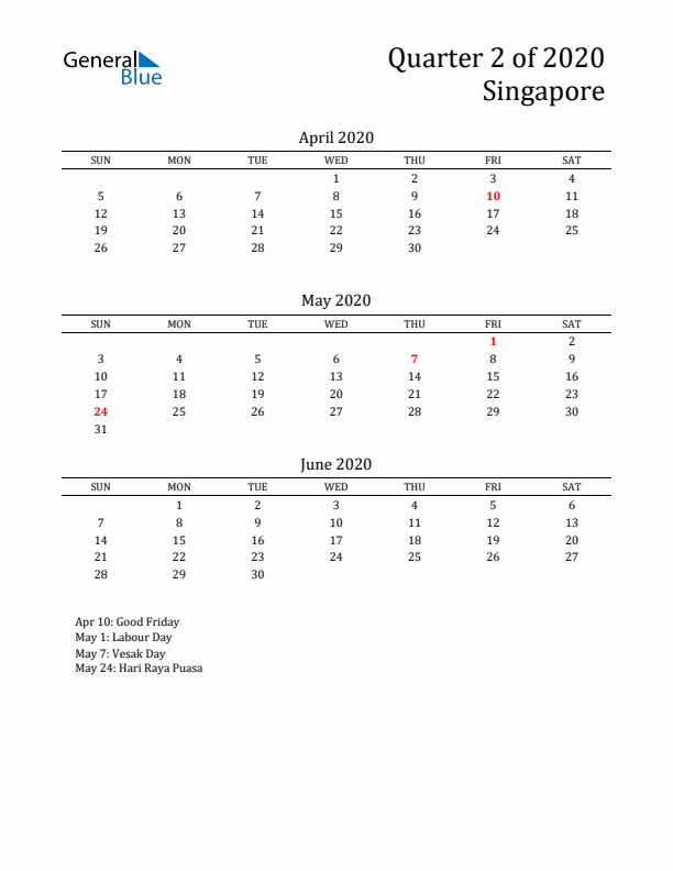 Quarter 2 2020 Singapore Quarterly Calendar