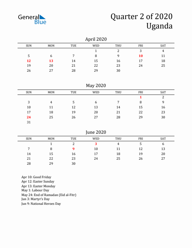 Quarter 2 2020 Uganda Quarterly Calendar