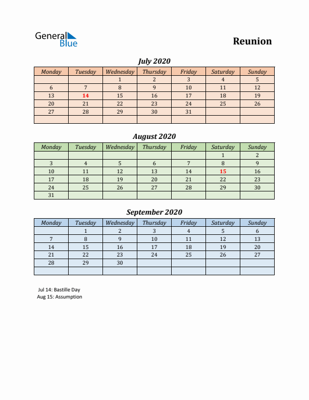 Q3 2020 Holiday Calendar - Reunion