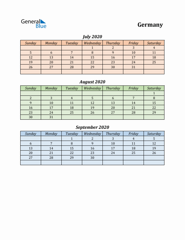 Q3 2020 Holiday Calendar - Germany