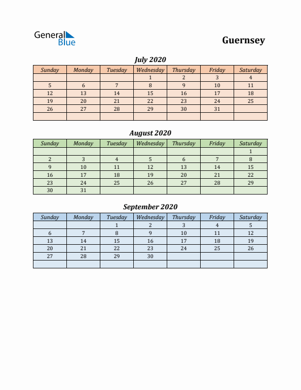 Q3 2020 Holiday Calendar - Guernsey