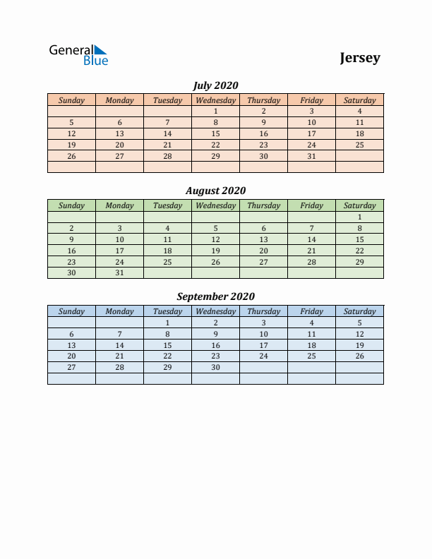 Q3 2020 Holiday Calendar - Jersey