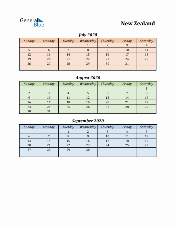 Q3 2020 Holiday Calendar - New Zealand