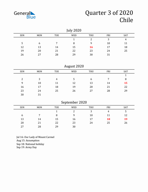 Quarter 3 2020 Chile Quarterly Calendar