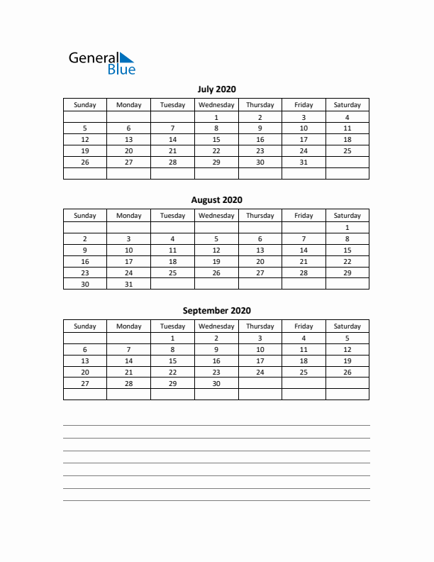 Free Printable Quarterly Calendar 2020