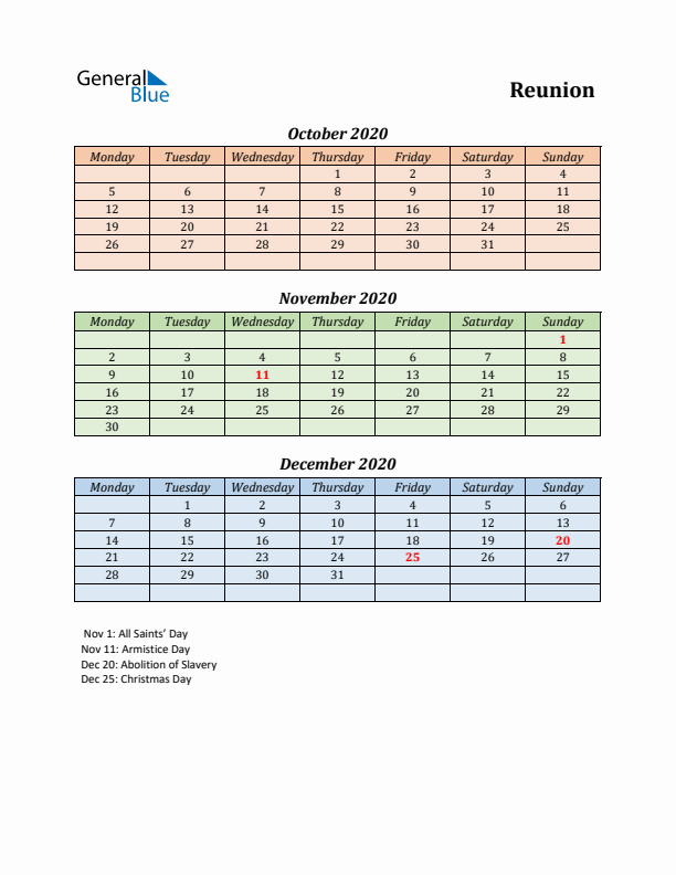 Q4 2020 Holiday Calendar - Reunion