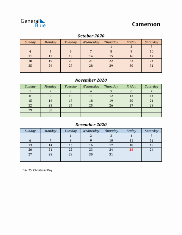 Q4 2020 Holiday Calendar - Cameroon