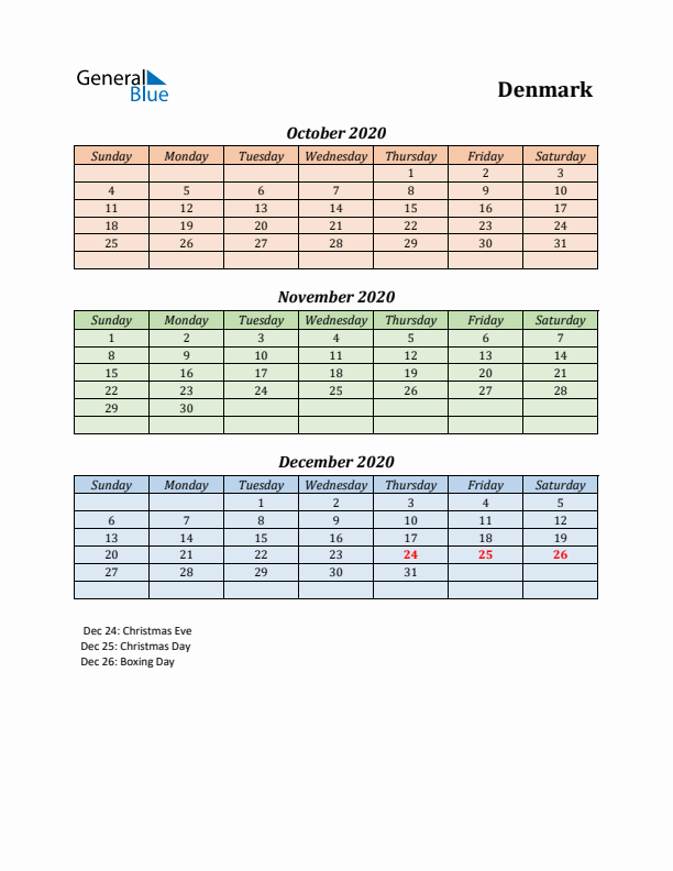 Q4 2020 Holiday Calendar - Denmark