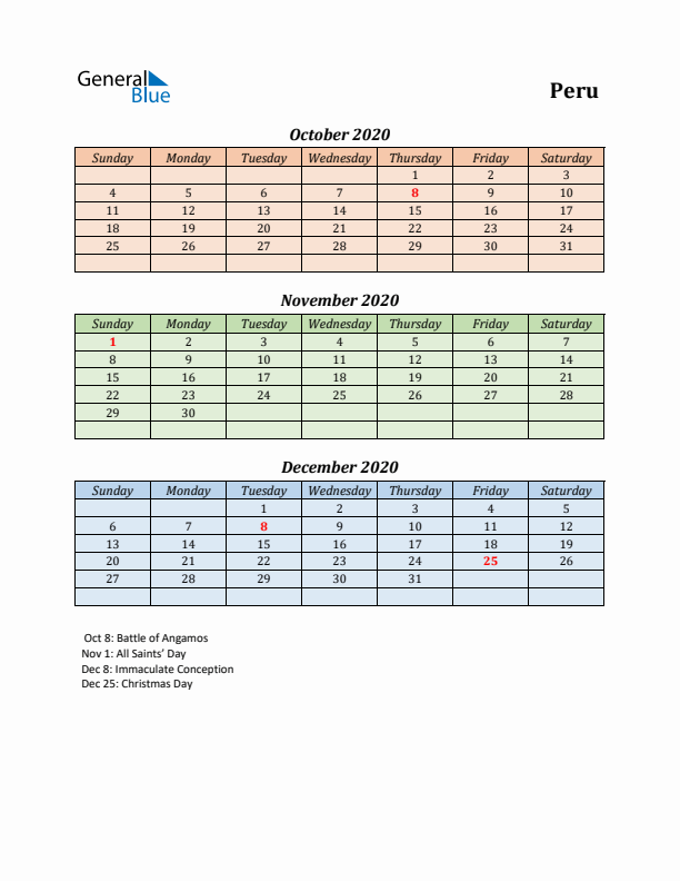 Q4 2020 Holiday Calendar - Peru