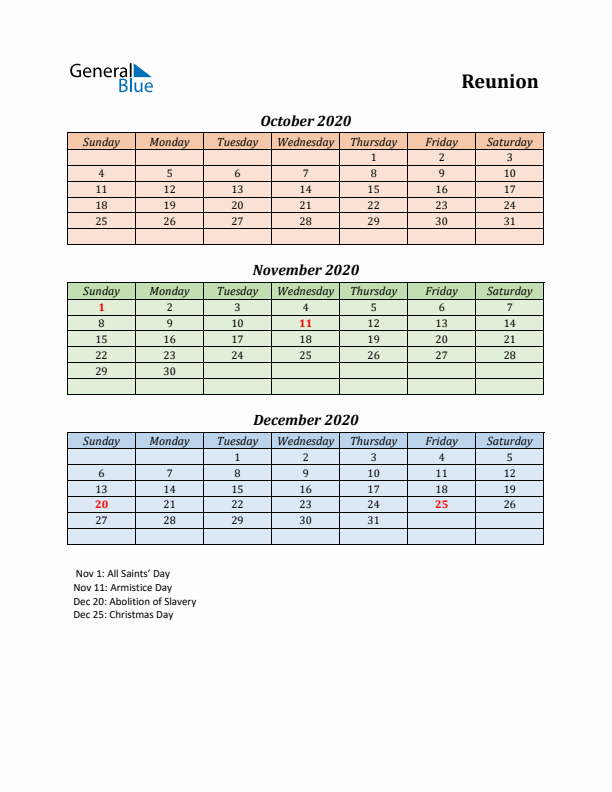 Q4 2020 Holiday Calendar - Reunion