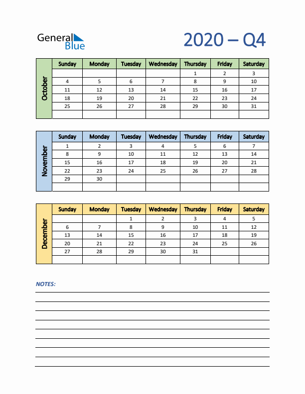 Three-Month Planner for Q4 2020