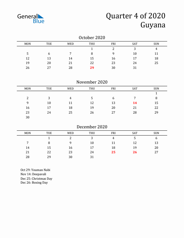 Quarter 4 2020 Guyana Quarterly Calendar