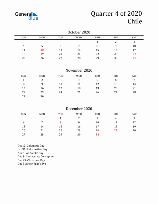 Quarter 4 2020 Chile Quarterly Calendar