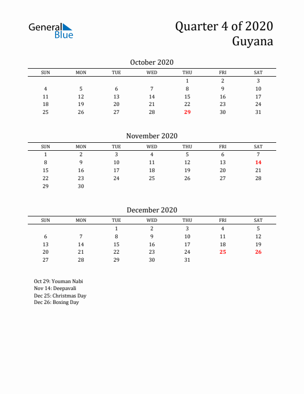 Quarter 4 2020 Guyana Quarterly Calendar