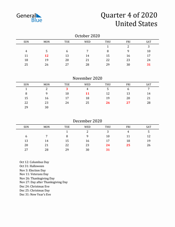 Quarter 4 2020 United States Quarterly Calendar