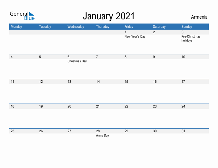 Fillable January 2021 Calendar