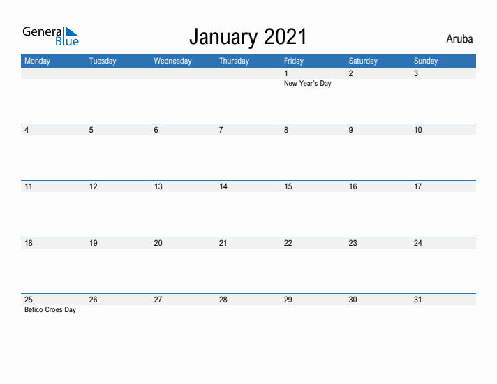 Fillable January 2021 Calendar