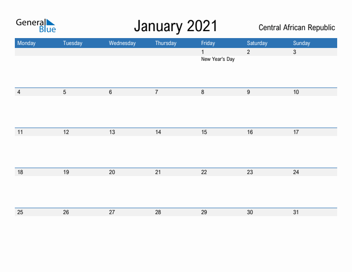 Fillable January 2021 Calendar