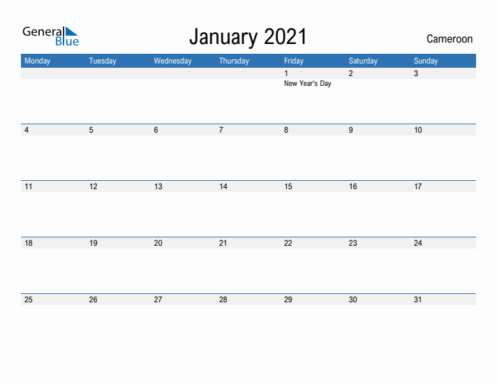 Fillable January 2021 Calendar