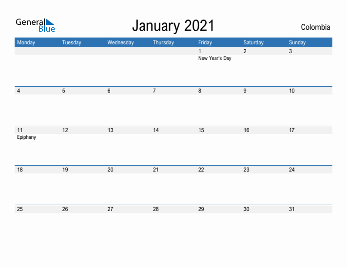 Fillable January 2021 Calendar