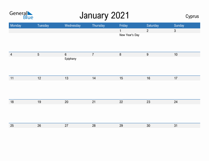 Fillable January 2021 Calendar