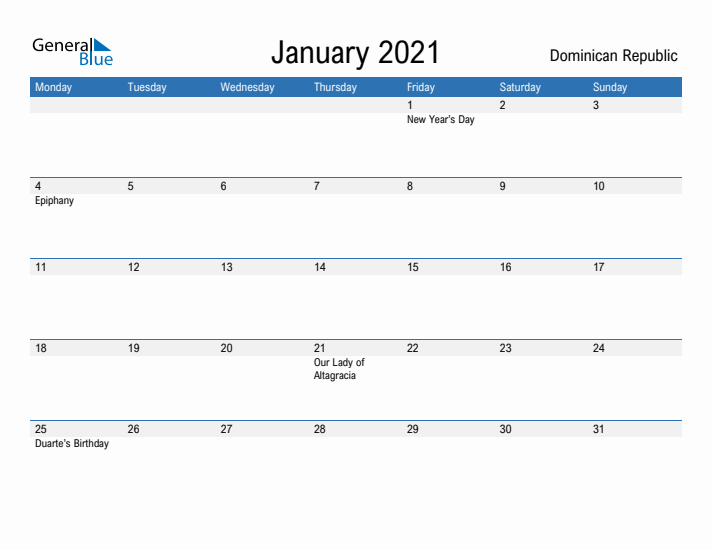 Fillable January 2021 Calendar