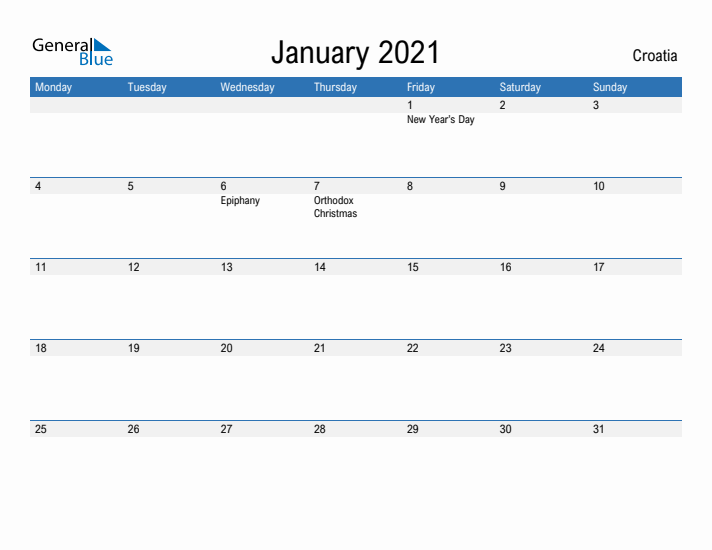 Fillable January 2021 Calendar