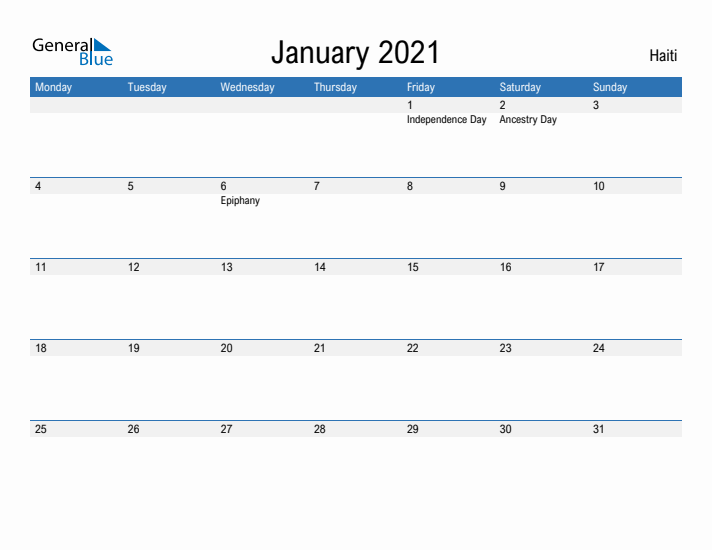 Fillable January 2021 Calendar