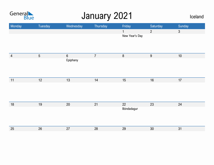 Fillable January 2021 Calendar